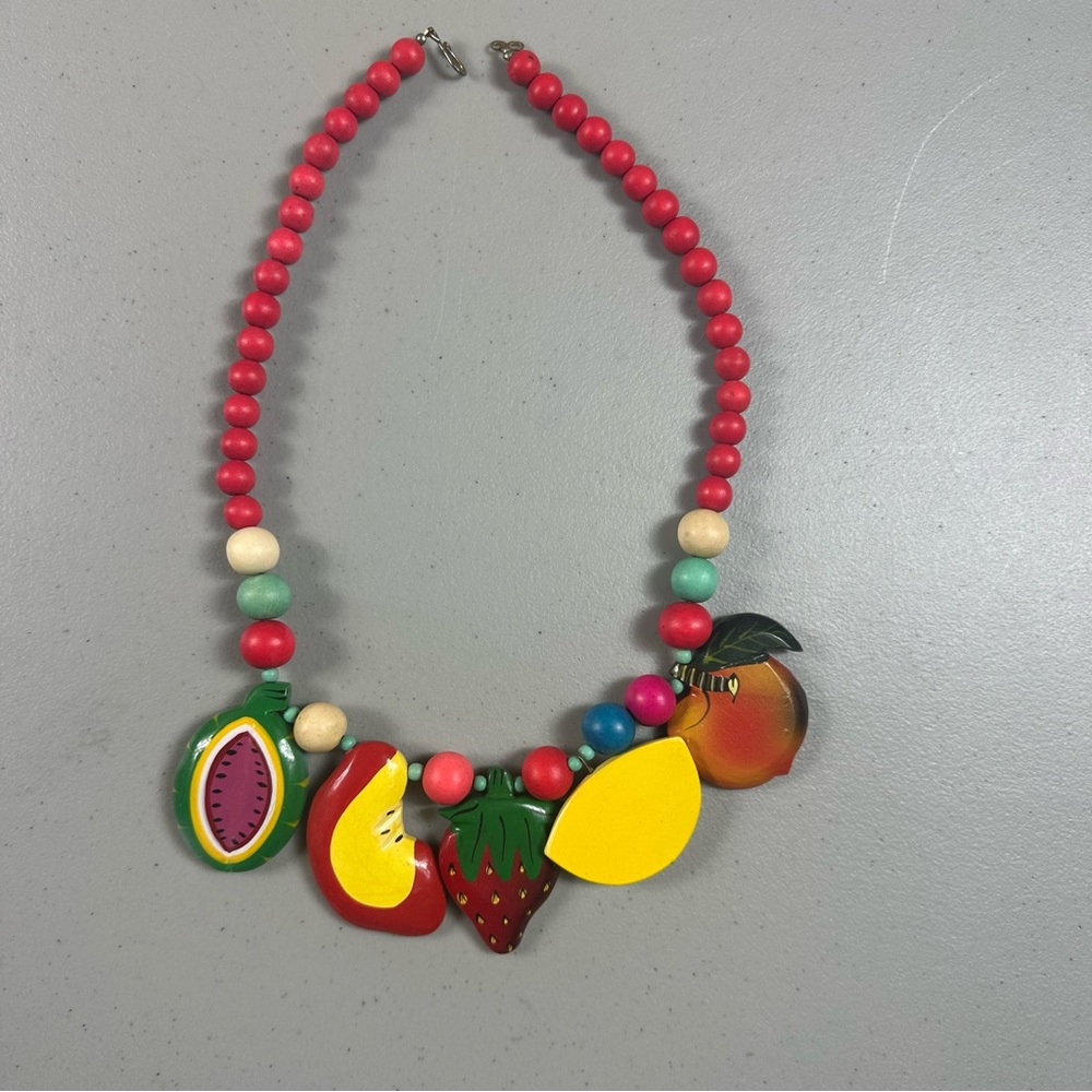 Vintage wooden fruit necklace 80s